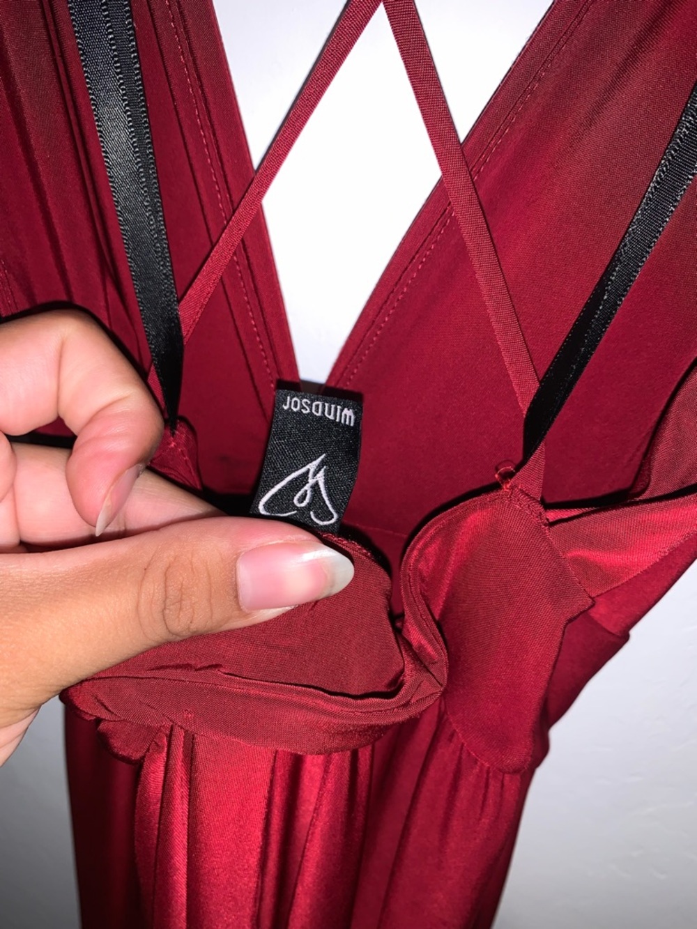 Burgundy Plunge Maxi Dress with Double High Slits by Windsor - Picture 6 of 7